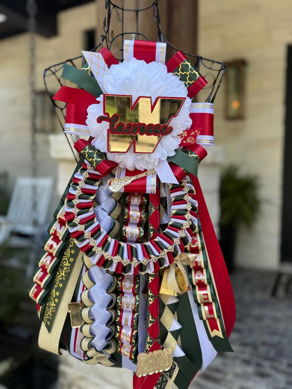 Single Homecoming Garter, The Woodlands High School.  Custom lacrosse cut out.